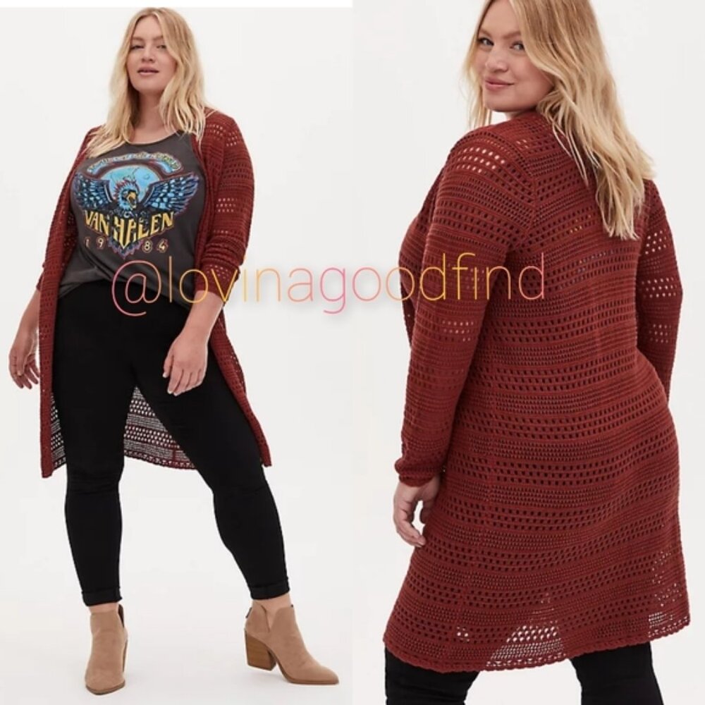 TORRID Brick Red Open Front Longline Cardigan NWT sz 2